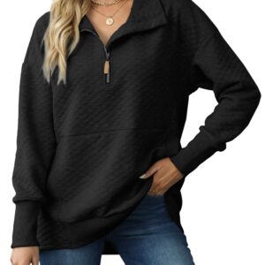 BMJL Women's Long Sleeve Shirts Oversized Casual Sweatshirt Quarter Zip Up Fall Dressy Tops 2022 Loose Half Zip Pullover(Black,L)