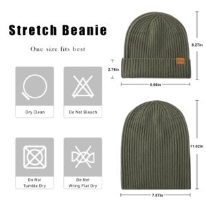 FUQILA 100% Merino Wool Cuff Beanie Hat, Unisex Warm Winter Caps Soft, Breathable & Cozy Stretchy Knitted Cuffed Cap (Absinthe Green)