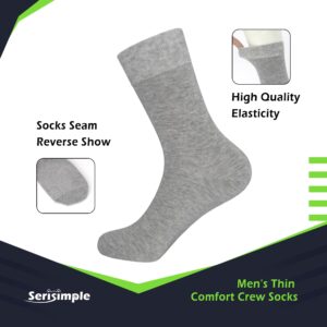 SERISIMPLE Viscose Bamboo Dress Men Sock Thin Soft Crew Anti Odor Lightweight Sock Breathable Comfort Cool soft Sock 5 Pairs (US, Alpha, X-Large, Regular, Regular, Grey)