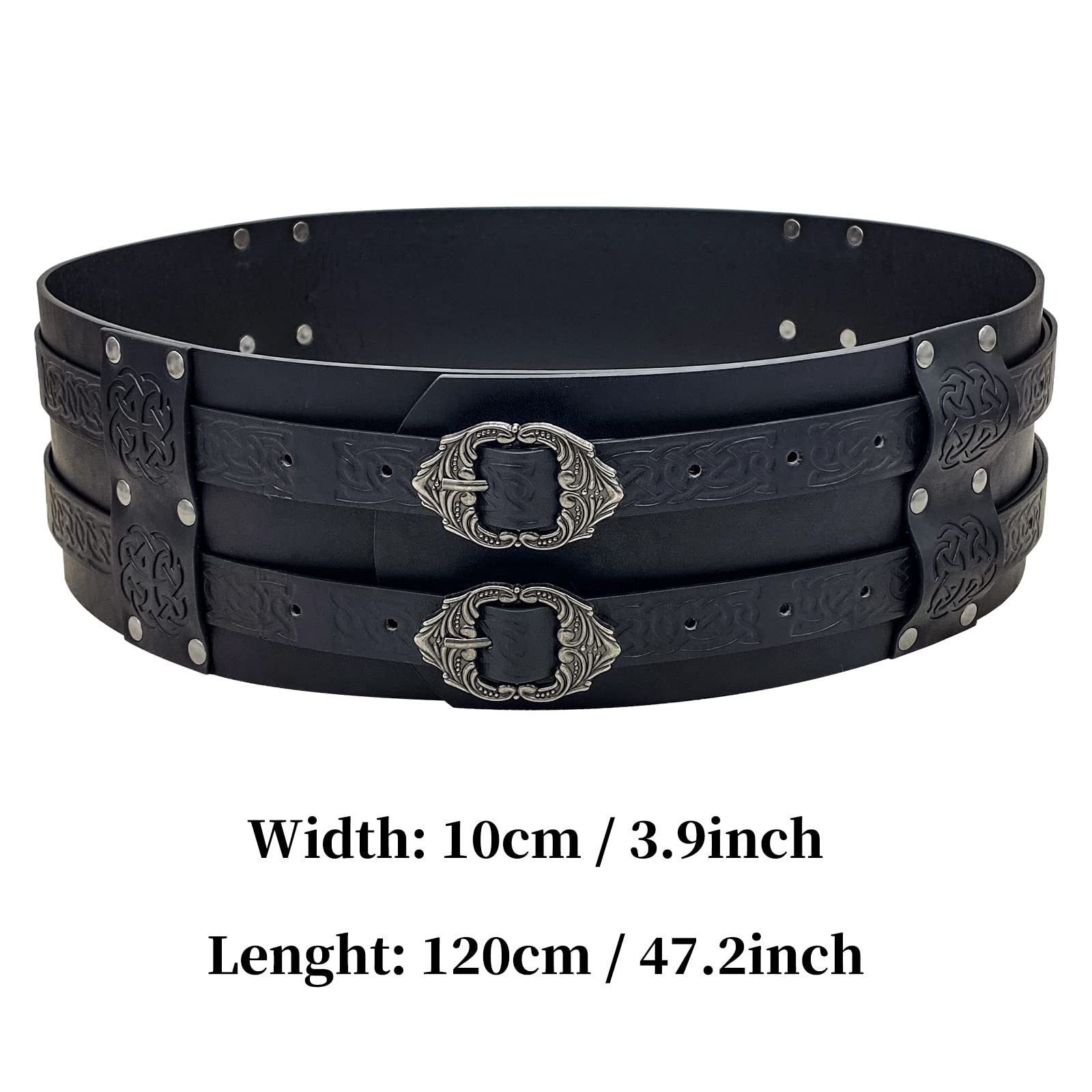 JAOYU Medieval Belt for Men Renaissance Belt Women Viking Embossed Wide Belt Leather Medieval Knight Belt Halloween Cosplay Costume