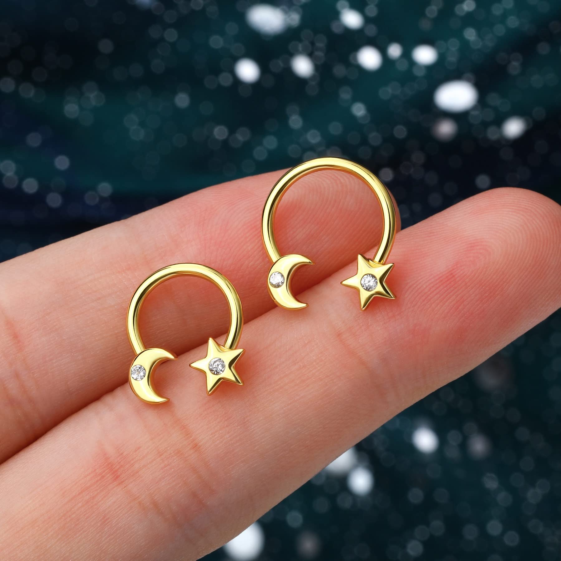 COCHARM Gold Septum Rings 16g, Star and Moon Septum Jewelry Horseshoe Septum Piercing 8mm Dainty Horseshoe Septum Rings Gold Horseshoe Daith Earring Hoop