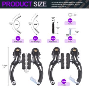 Swpeet 14Pcs Bike Brakes Sets, Including 2 Pairs V-Type Brakes, Universal Bike Front and Rear Brake Cable, Cable End Caps, Rubber Boot, V Brake Noodle Bend Pipe for Most Mountain Bike