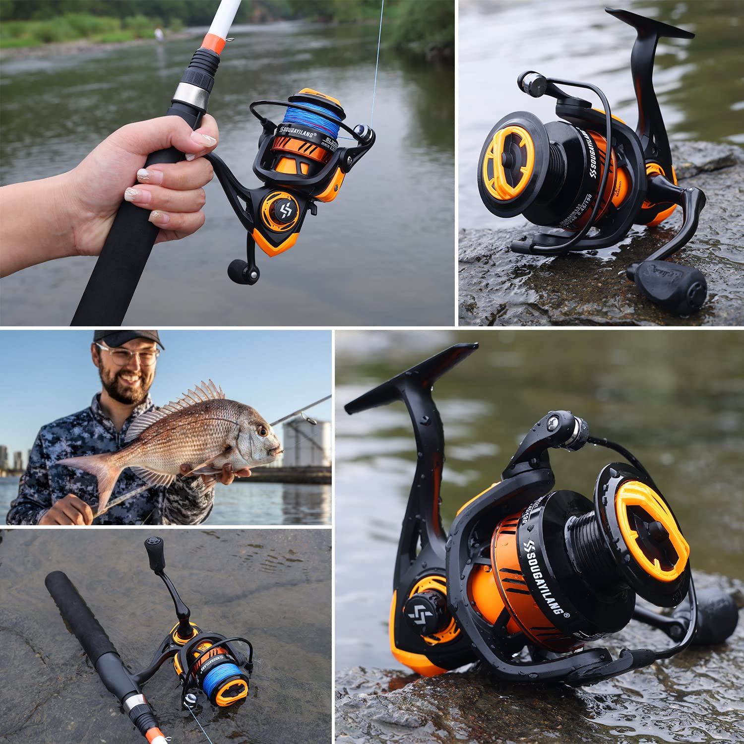 Sougayilang Fishing Reel, Ultralight Spinning Reel with Aluminum Spool, 5.2:1 High Speed Spinning Fishing Reel, 1000-6000 Series for Freshwater-Orange 3000