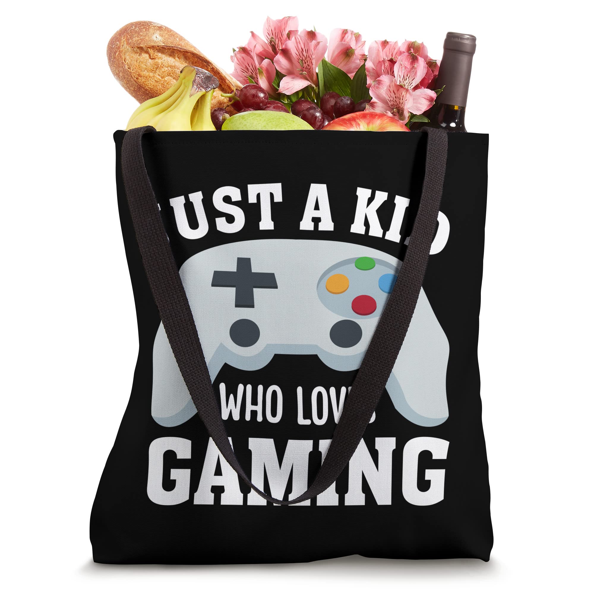 JUST A KID WHO LOVES GAMING Funny Video Game Player Graphic Tote Bag