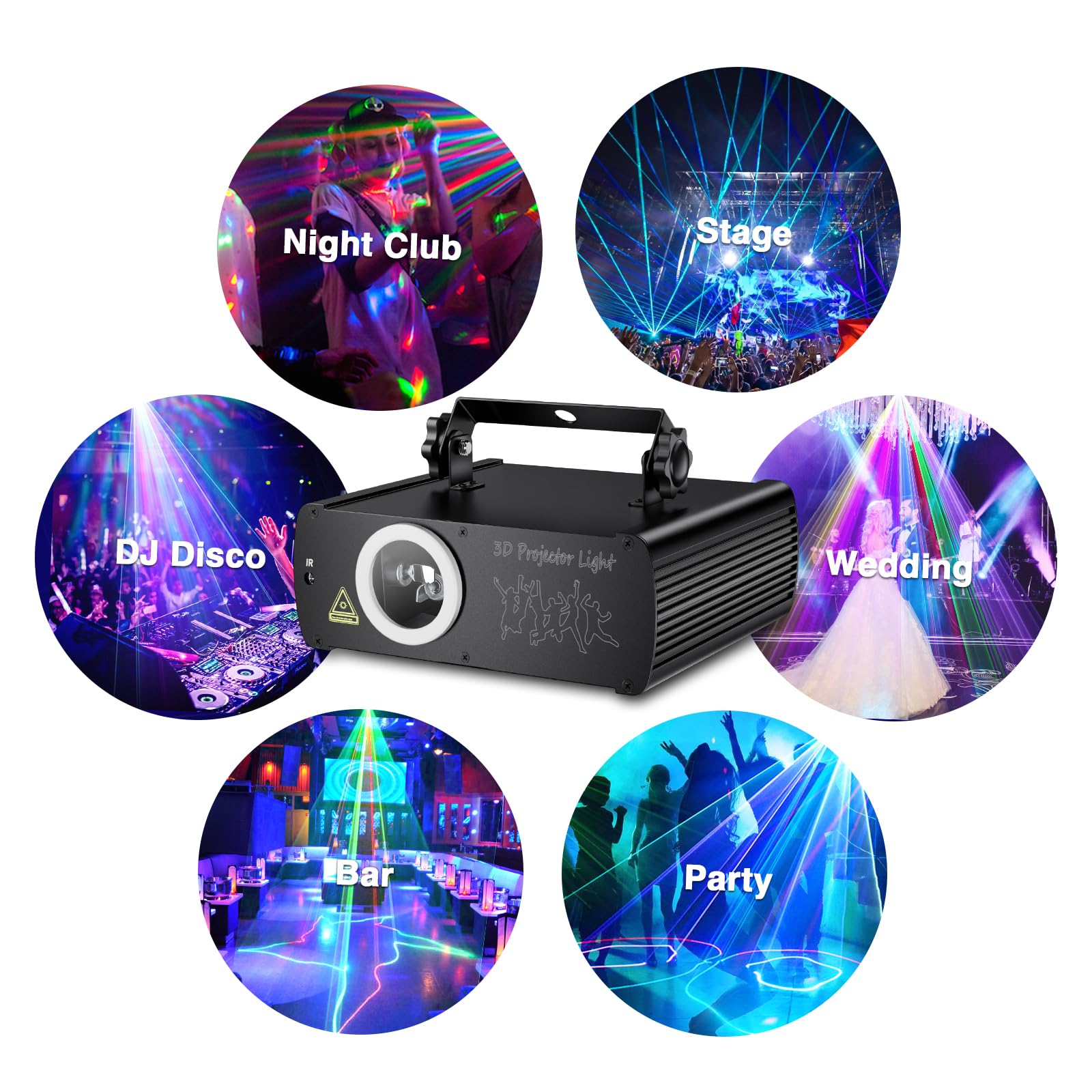 Ehaho DJ Laser Party Lights, 3D Animation RGB Laser Stage Lighting, DMX512 Music Sound Activated Disco Projector Lights, Remote Control Beam Effect Scan Light for Bar Wedding Nightclub Live Show