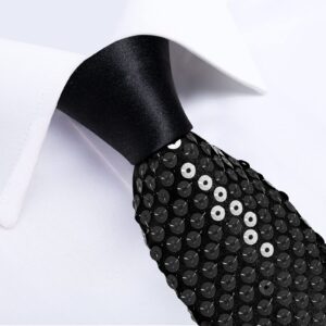 DiBanGu Black Tie Sequin Ties for Men Solid Color Skinny Tie and Pocket Square Set Wedding Party Formal Necktie