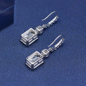 Sterling Silver Diamond Earrings for Women, Classic Emerald Cut 8Ct/Pair Lab Simulated Diamond Drop Earrings White Gold Plated Jewelry Gifts for Her Birthday Mothers Day Christmas Gift