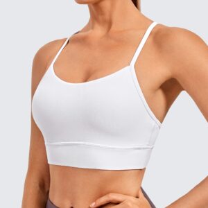 CRZ YOGA Butterluxe Womens Y-Back Racerback Sports Bra - Spaghetti Straps Wireless Scoop Neck Athletic Padded Yoga Bra White Small