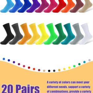 Yaomiao 20 Pairs Boys Solid Dress Socks Colorful Crew Socks Long Socks for Boy Casual Lightweight Cotton Athletic Socks Breathable Socks for Boys Girls