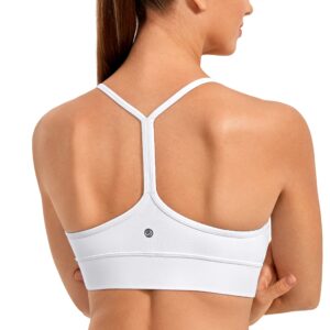 CRZ YOGA Butterluxe Womens Y-Back Racerback Sports Bra - Spaghetti Straps Wireless Scoop Neck Athletic Padded Yoga Bra White Small