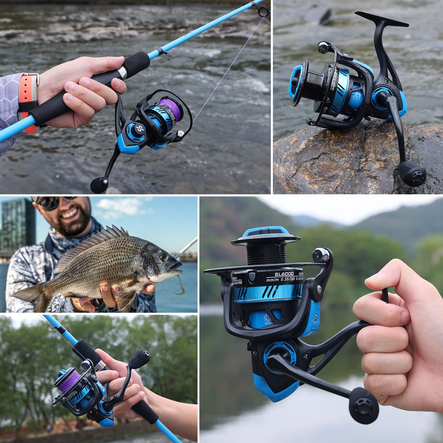 Sougayilang Fishing Reel, Ultralight Spinning Reel with Aluminum Spool, 5.2:1 High Speed Spinning Fishing Reel, 1000-6000 Series for Freshwater-Blue 4000