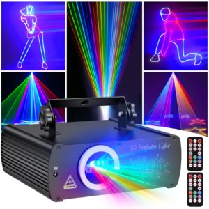 Ehaho DJ Laser Party Lights, 3D Animation RGB Laser Stage Lighting, DMX512 Music Sound Activated Disco Projector Lights, Remote Control Beam Effect Scan Light for Bar Wedding Nightclub Live Show