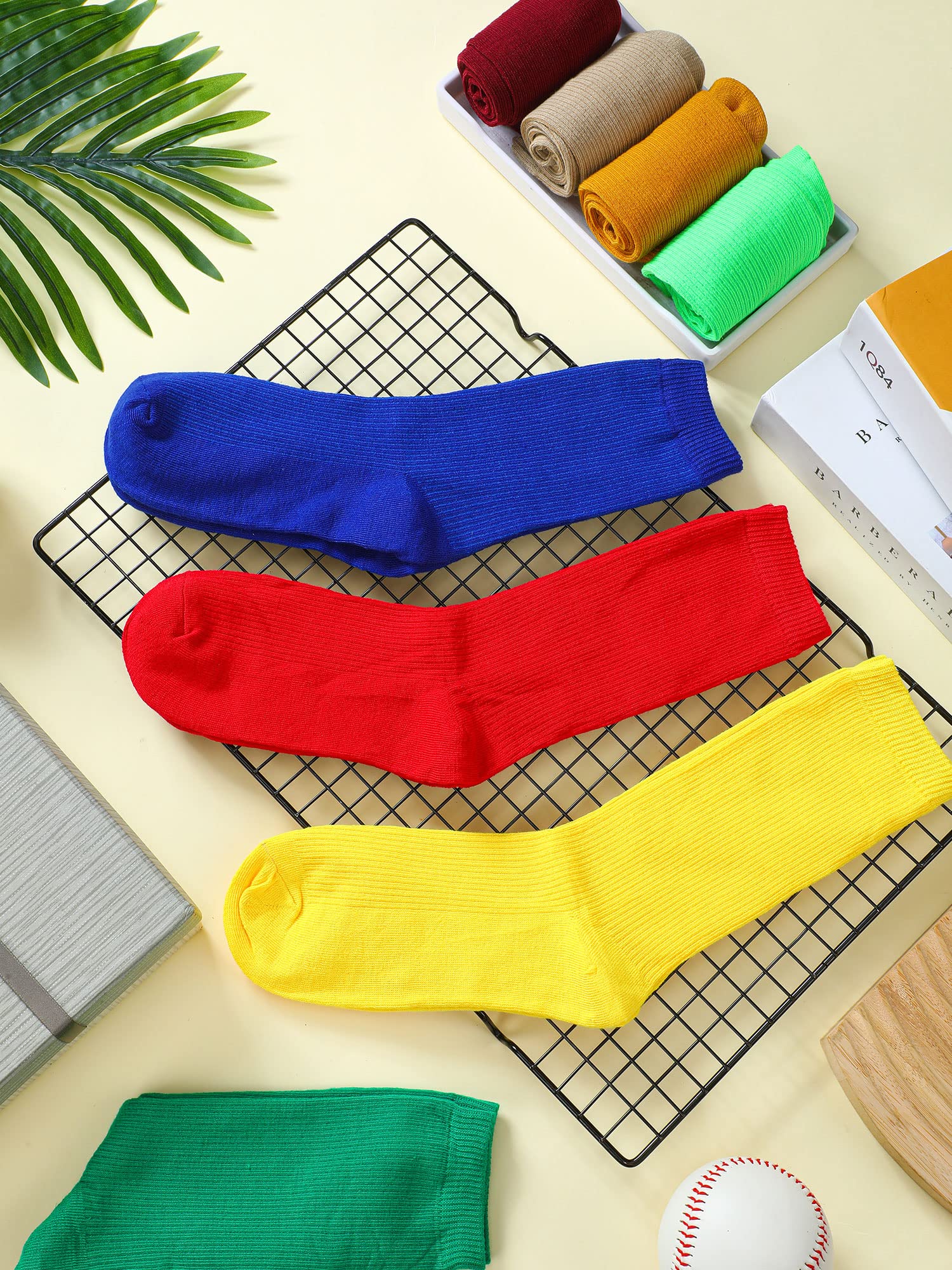 Yaomiao 20 Pairs Boys Solid Dress Socks Colorful Crew Socks Long Socks for Boy Casual Lightweight Cotton Athletic Socks Breathable Socks for Boys Girls