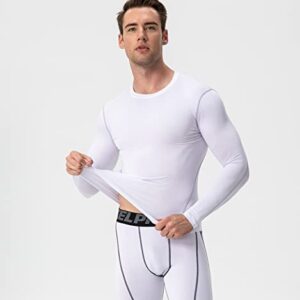 White Compression Shirts Mens Long Sleeve Running Gym Top Shirts Lightweight Sports Baselayer Undershirt Cool Dry