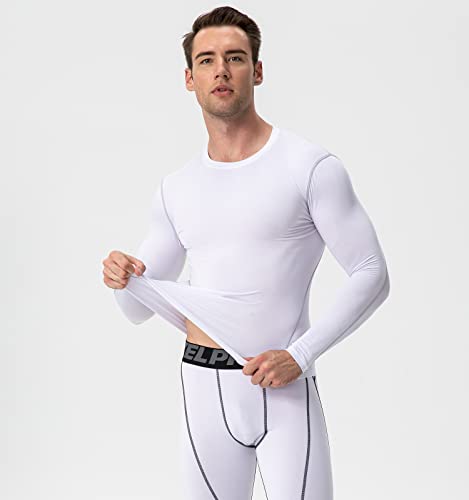 White Compression Shirts Mens Long Sleeve Running Gym Top Shirts Lightweight Sports Baselayer Undershirt Cool Dry