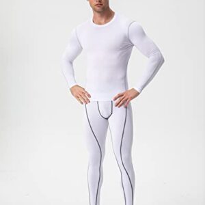 White Compression Shirts Mens Long Sleeve Running Gym Top Shirts Lightweight Sports Baselayer Undershirt Cool Dry