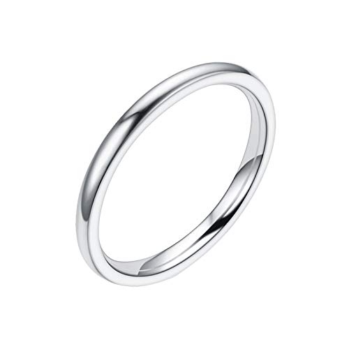 2mm Stainless Steel Ring Classical Plain Stackable Ring for Women Wedding Band Thin Ring Statement Band (Silver-1, 8)