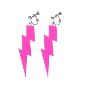 80s Neon Earrings Acrylic Exaggerated Women Lightning Bolt Clip on Earrings Non Pierced Earrings Halloween Jewelry 80's Party (rose red)