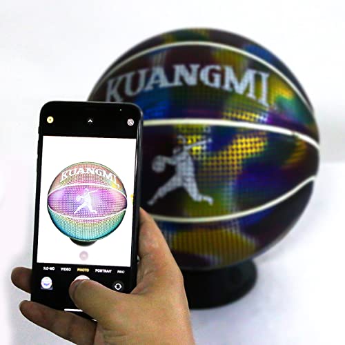 Kuangmi Reflective Glowing Basketball Holographic Luminous for Night Game Light Up Basket Ball Men's Official Size 7 29.5",(Colorful-A)