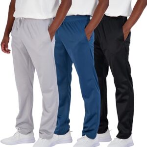 3 Pack: Mens Sweatpants Open Bottom Baggy Track Pants Active Athletic Workout Gym Training Tech Fleece Tapered Slim Tiro Tricot Wide Leg Sports Running Casual Quick Dry Fit Soccer Casual-Set 4,L