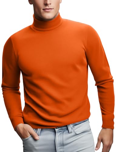 Zengjo Turtleneck Men Thermal Long Sleeve(Orange,L)