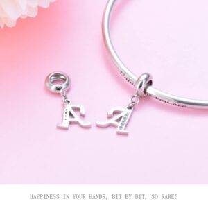 WKLQLQ 925 Sterling Silver Plated Platinum Letter Charm Beads A-Z Initial Charms for Bracelets Compatible With Pandora Bracelet DIY Alphabet Pendant. (Letter A)