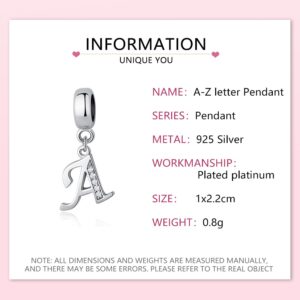 WKLQLQ 925 Sterling Silver Plated Platinum Letter Charm Beads A-Z Initial Charms for Bracelets Compatible With Pandora Bracelet DIY Alphabet Pendant. (Letter A)