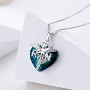 Seiyang RN Pendant 925 Sterling Silver RN Graduation Gifts for Nurse 2023 with Crystal Caduceus RN Necklace Nurse's Day Jewelry Gift for Women