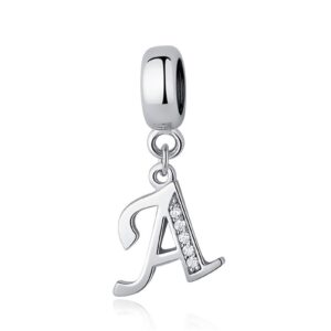 WKLQLQ 925 Sterling Silver Plated Platinum Letter Charm Beads A-Z Initial Charms for Bracelets Compatible With Pandora Bracelet DIY Alphabet Pendant. (Letter A)