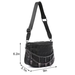 XingChen Women Skull Print Shoulder Bag Punk Purse Gothic Satchel Fashion Crossbody Bag Black Handbag Tote with Chain