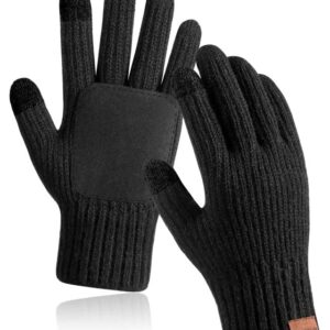 HOLDINA Winter Gloves Men Touchscreen Texting,Gloves for Men Knit Warm Anti-Slip Design,Gloves for Women Thermal Fleece Lined for Cold Weather（Black-M）