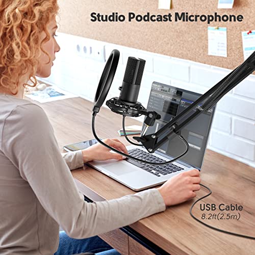 FIFINE Studio Microphone 6.35mm/3.5mm Headphones Bundle, USB PC Condenser Microphone with Scissor Arm Stand, Shock Mount, Monitor Over-Ear Headphones, for Instruments Recording Podcasting (T669+H8)