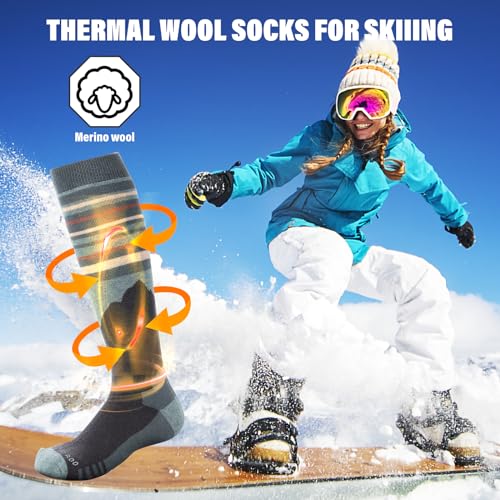 RIOROO Ski Socks Merino Wool,2/3 Pairs Pack Skiing and Snowboarding Socks For Men Women Youth,Winter Knee High Thermal Socks