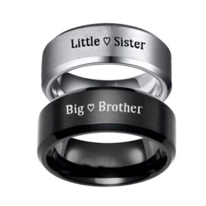 Personalized Big Brother Little Sister Rings Free Engraving Stamped Dainty Stainless Steel Finger Band Ring Set of 2,Custom Big Lil Sis Bro Family Love Gift Birthday Friendship