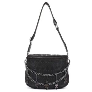 XingChen Women Skull Print Shoulder Bag Punk Purse Gothic Satchel Fashion Crossbody Bag Black Handbag Tote with Chain