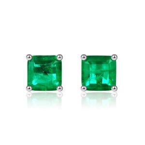 sterling silver emerald earrings, 4 carat/pair (7mm) lab-created square emerald stud earrings for women hypoallergenic jewelry for her birthday christmas mothers day gifts