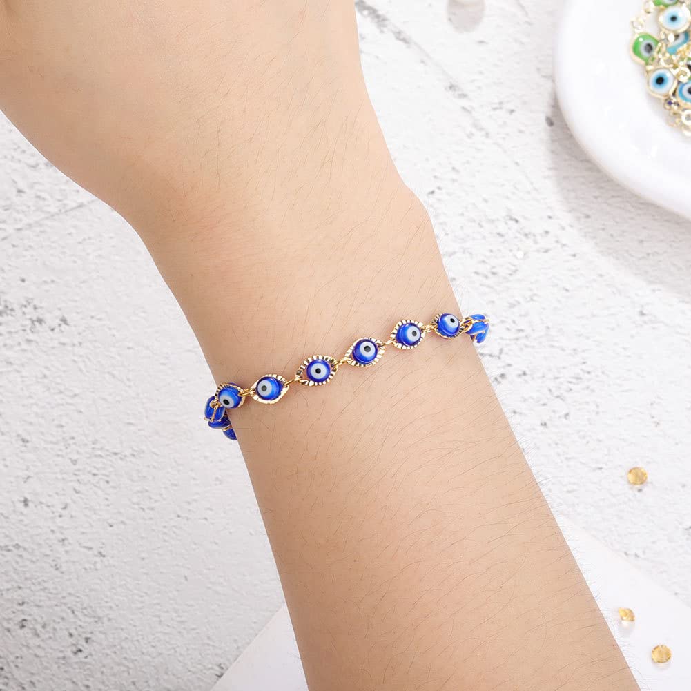 Fuqimanman2020 Evil Eye Bracelet Anklet for Women Gold Silver Blue Multi-Color Evil Eye Link Chain Bracelets Anklet for Women