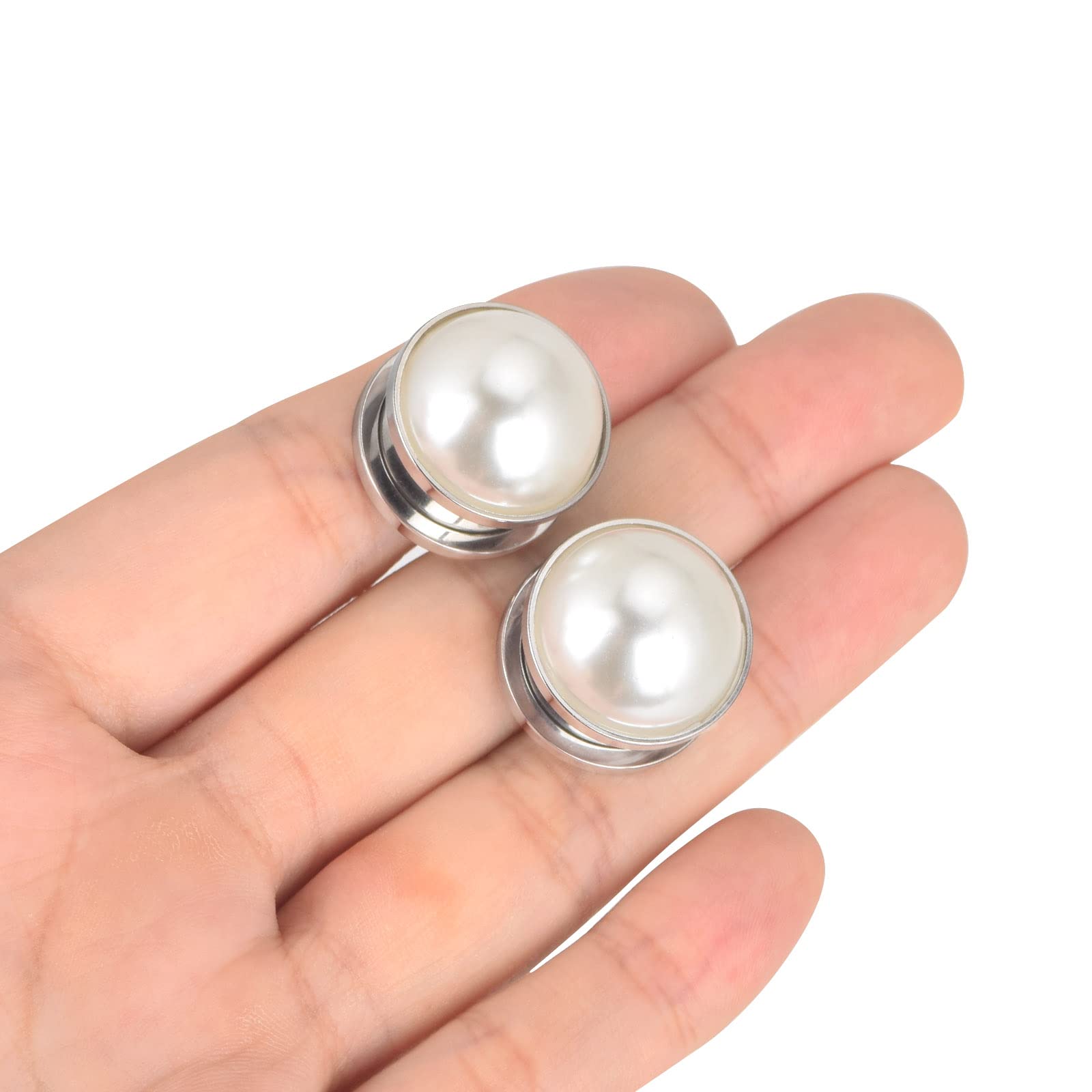 Qmcandy 2pcs Stainless Steel Pearl Ear Tunnels Double Flared Screw Plugs Piercing Gauges 00G, Silver