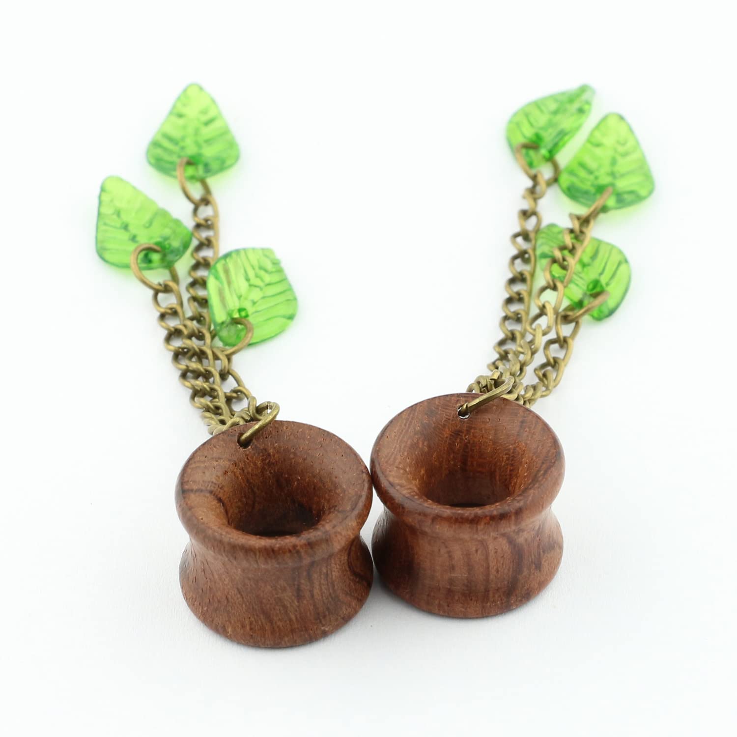 Balala 1/2 inch 12mm Green Leaf Wood Dangle Ear Gauges Piercing Flesh Tunnels Plugs Statement Earrings