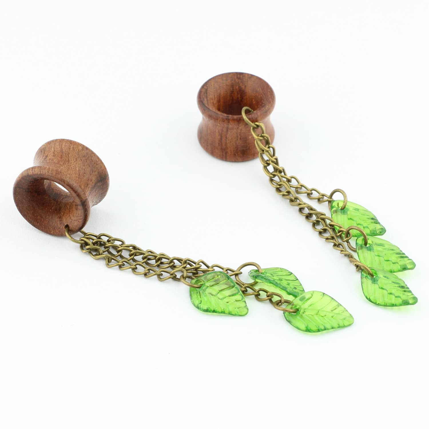 Balala 1/2 inch 12mm Green Leaf Wood Dangle Ear Gauges Piercing Flesh Tunnels Plugs Statement Earrings