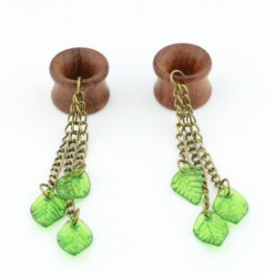 Balala 1/2 inch 12mm Green Leaf Wood Dangle Ear Gauges Piercing Flesh Tunnels Plugs Statement Earrings