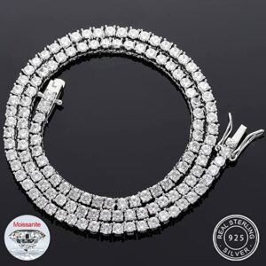 Moissanite Tennis Necklace 18K Gold Plated 925 Sterling Silver Yellow White Gold Plated Moissanite Diamond Tennis Choker Chain Wedding Necklaces 3/4/5mm 16-24 Inch Jewelry Gift for Women Men (Gold)