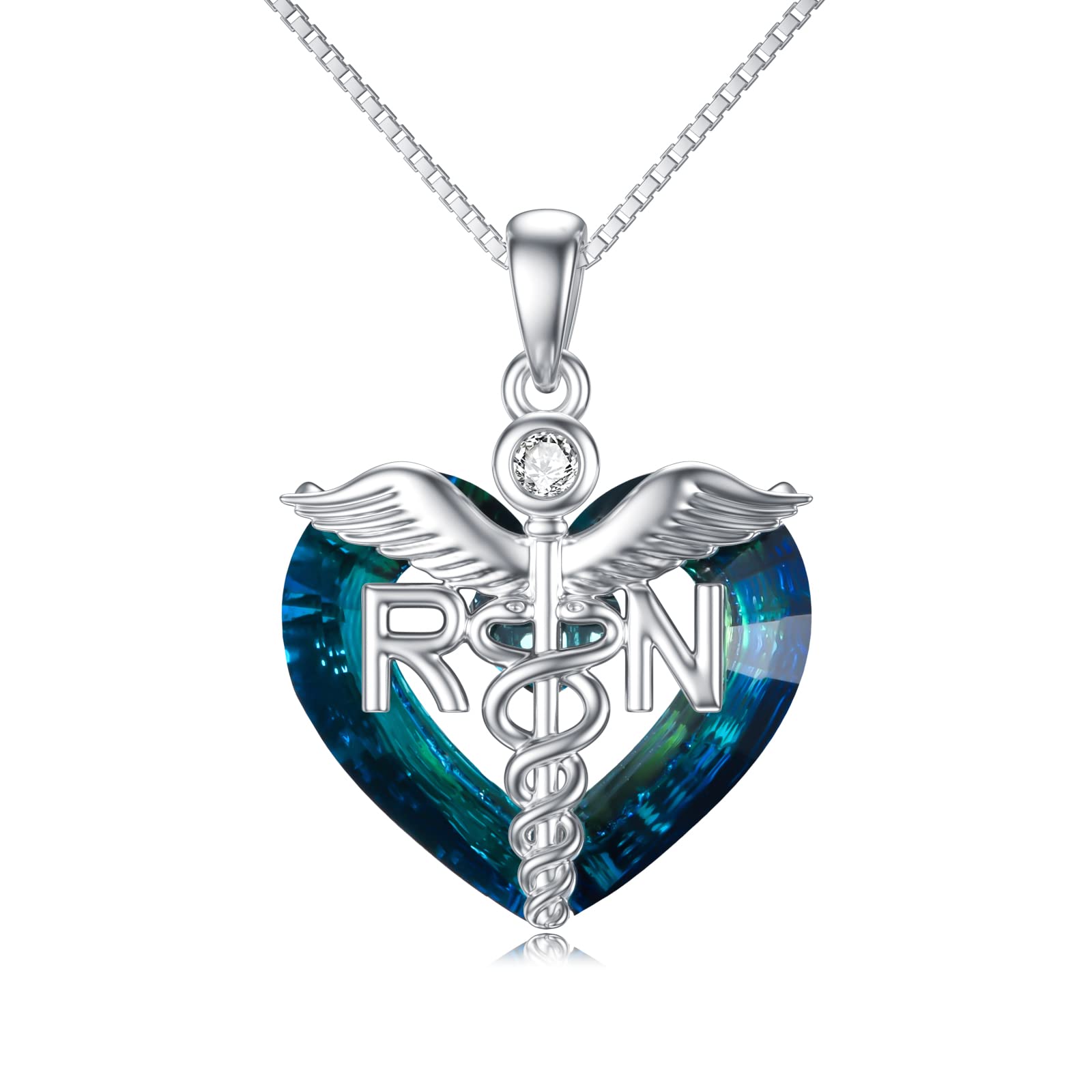 Seiyang RN Pendant 925 Sterling Silver RN Graduation Gifts for Nurse 2023 with Crystal Caduceus RN Necklace Nurse's Day Jewelry Gift for Women