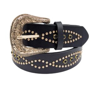 TOPACC Western Belts for Women Cowgirl Cowboy Rivet Studded Country Fashion Punk Belt for Jeans Black