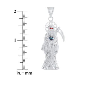 925 Sterling Silver Santa Muerta/Grim Reaper Medal Charm Pendant 2.15"