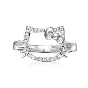 0.20 Ct Round Cut Created White Diamond Hello Kitty Women's Engagement Ring 14k White Gold Plated 925 Sterling Silver5.5