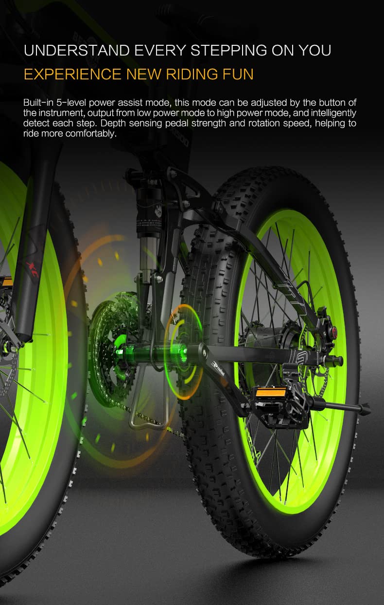 Fat Tire E Bike for Adults Big People 26" 48V 1500W 5 Speed Electric Motor 7 Speed Manual Gears LED Smart Meter Cruising Range 40-100Km Max Load 260KG Lithium Battery Electric Bicycles