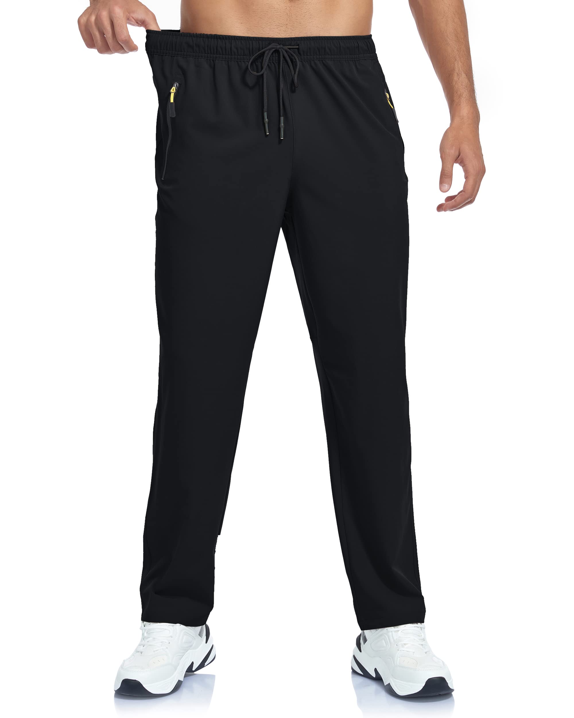 GAXIDES Mens Athletic Workout Jogging Pants with Zipper Pockets Waterproof Sweatpants Mens Lightweight Quick Dry Black M