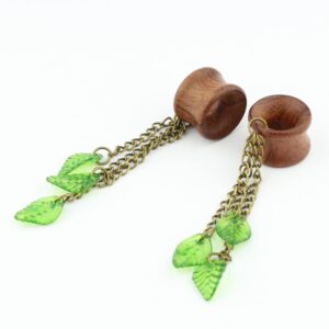 Balala 1/2 inch 12mm Green Leaf Wood Dangle Ear Gauges Piercing Flesh Tunnels Plugs Statement Earrings