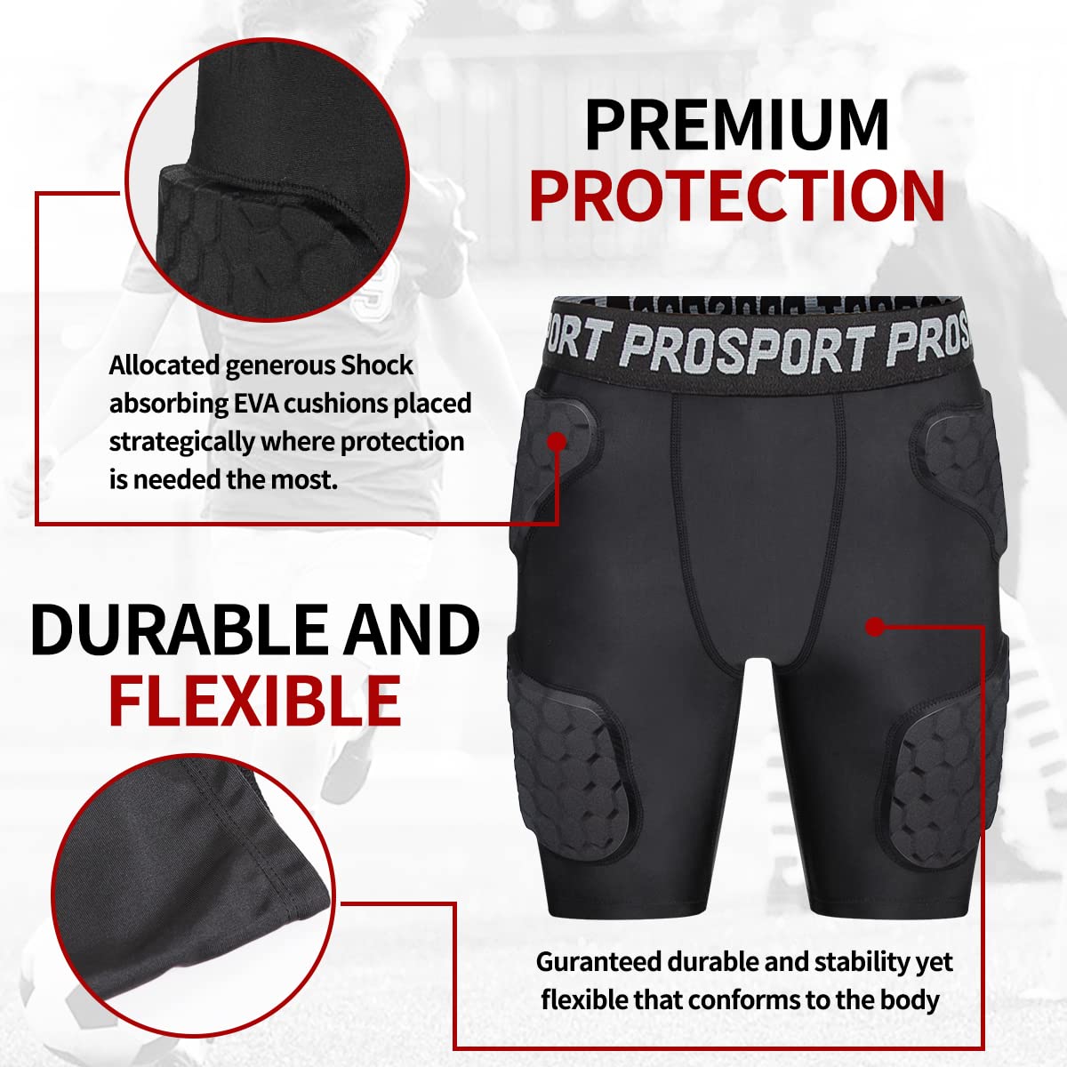 DGXINJUN Youth Kids Padded Compression Short Hip Portector 5 Pads Football Girdle